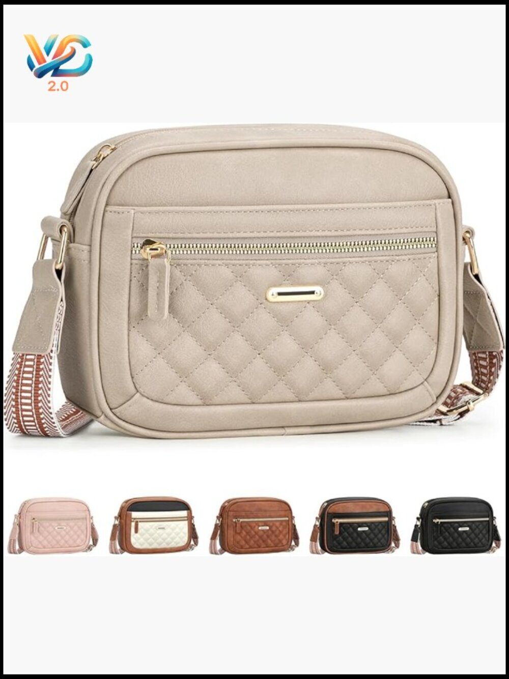 Small Crossbody Bag - Adjustable Strap - Vegan Leather Pockets